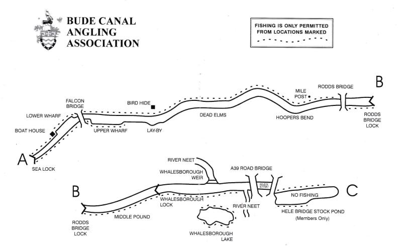 Map of canal with fishing locations