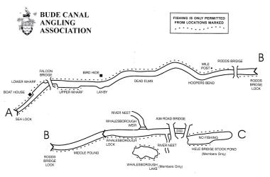 Map of canal with fishing locations
