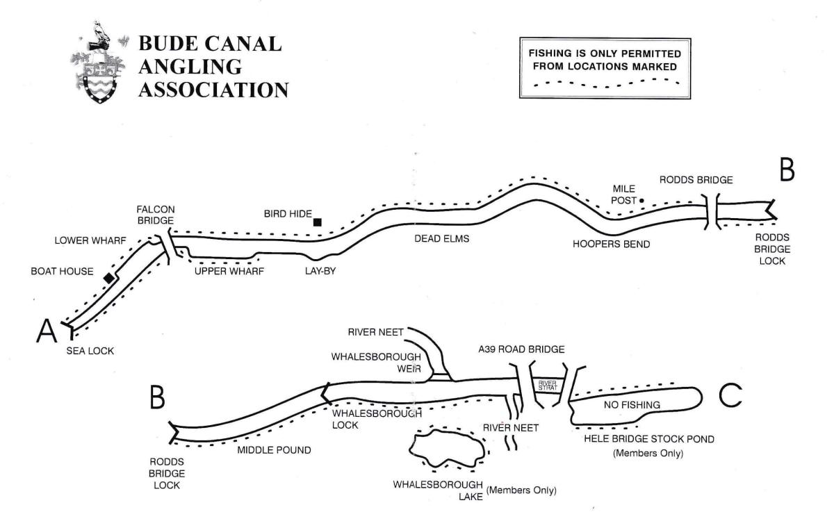 Map of canal with fishing locations